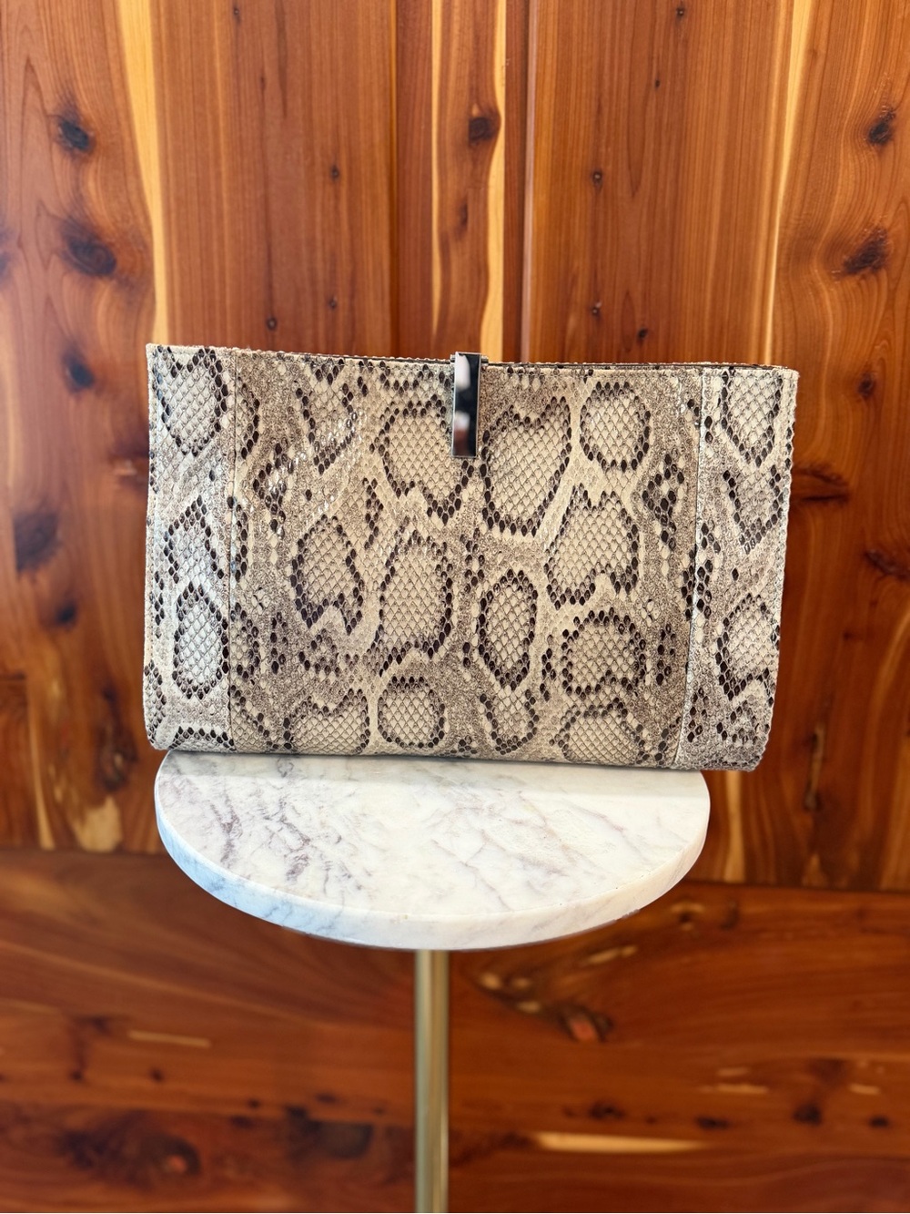 The Limited Beige Snake-Print Clutch